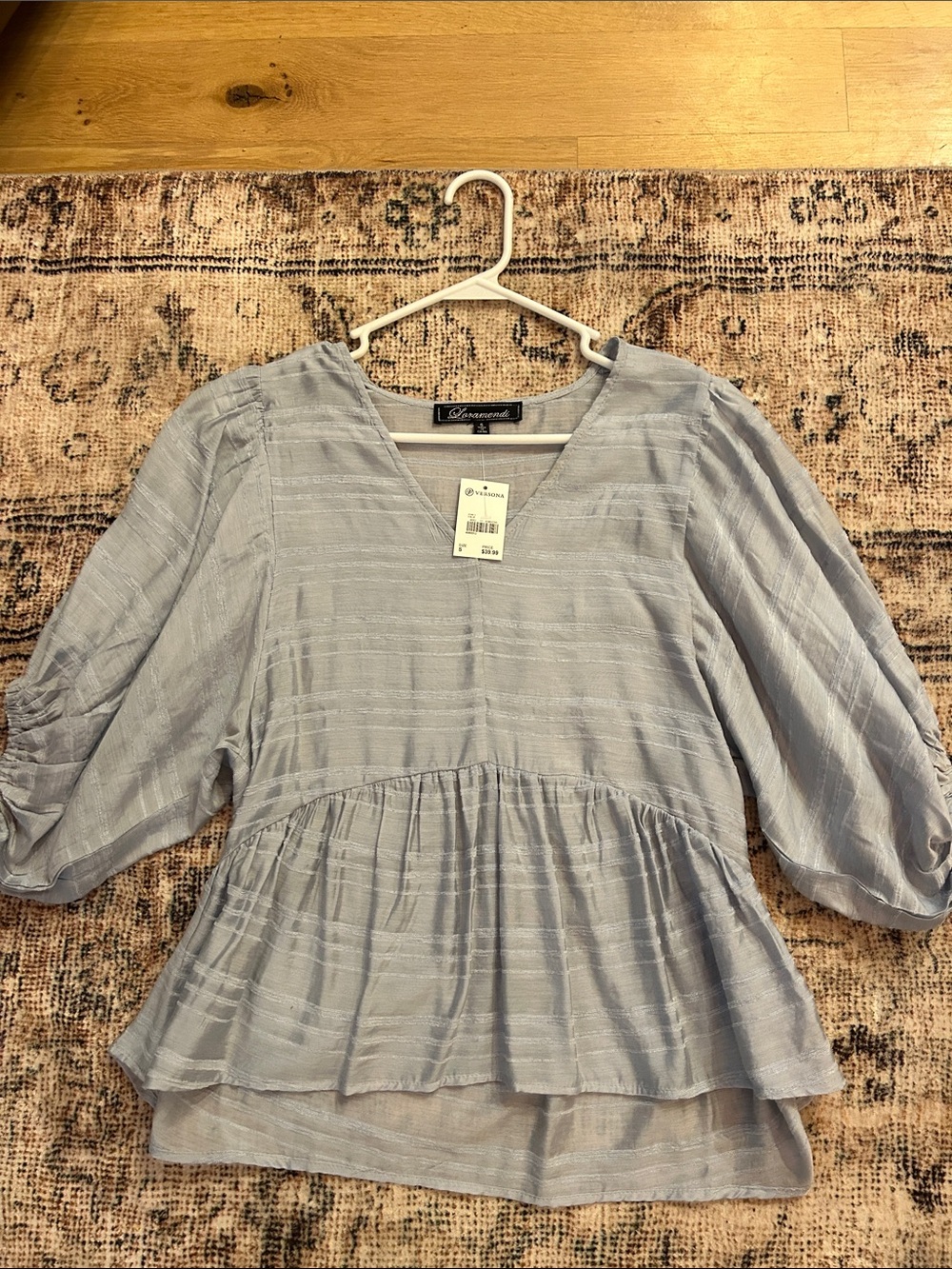 Versona Light Blue Peplum V-Neck Blouse
